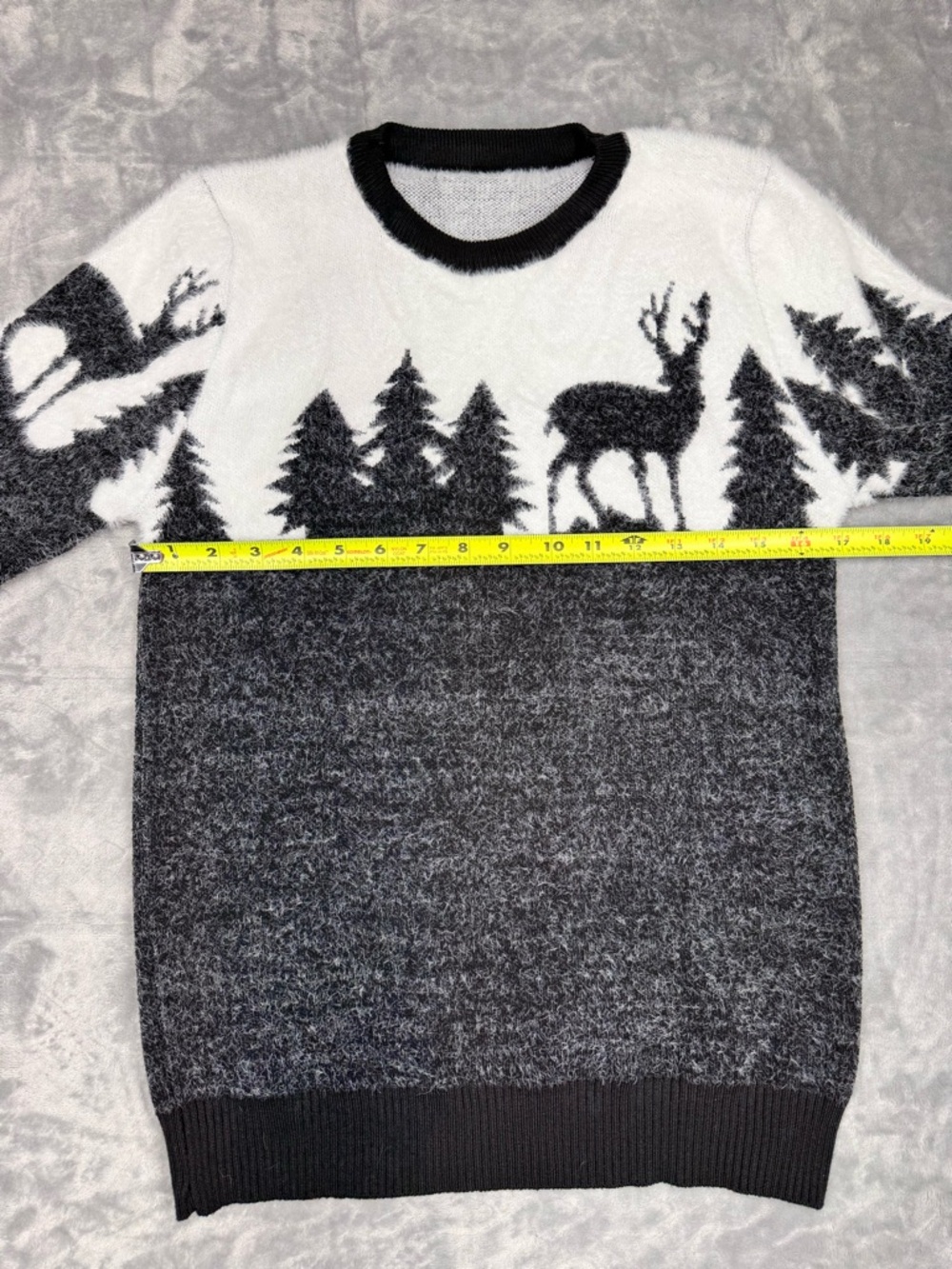 Women’s Black and White Crewneck Sweater with Deer Design - Picture 7 of 7